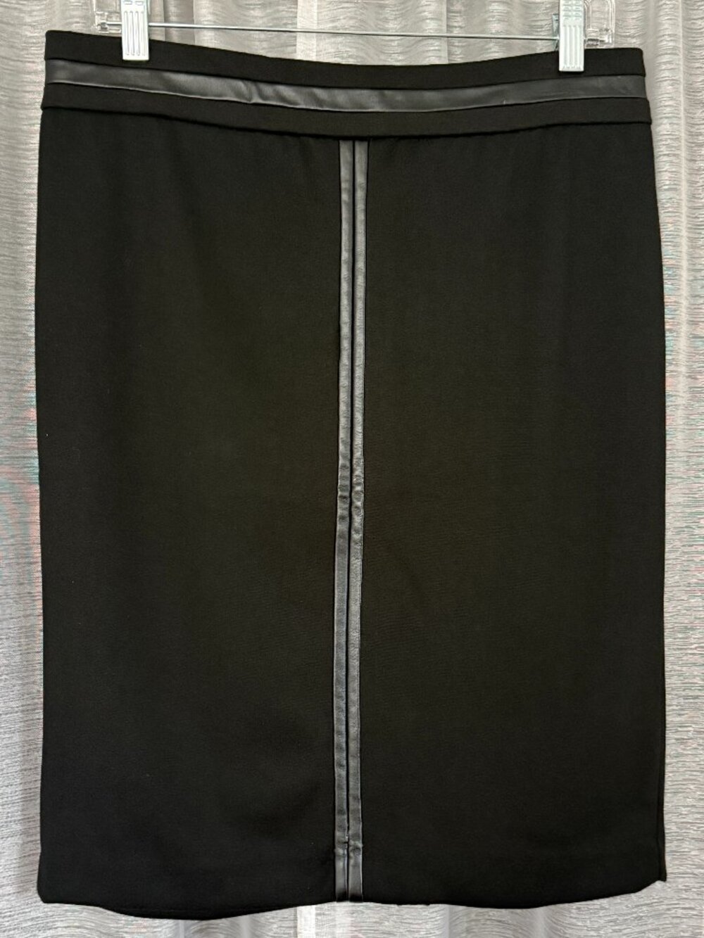 PREMISE Chic Black Skirt | Vegan Leather Trim | Back Zip | Stretch | 10 | NWT
